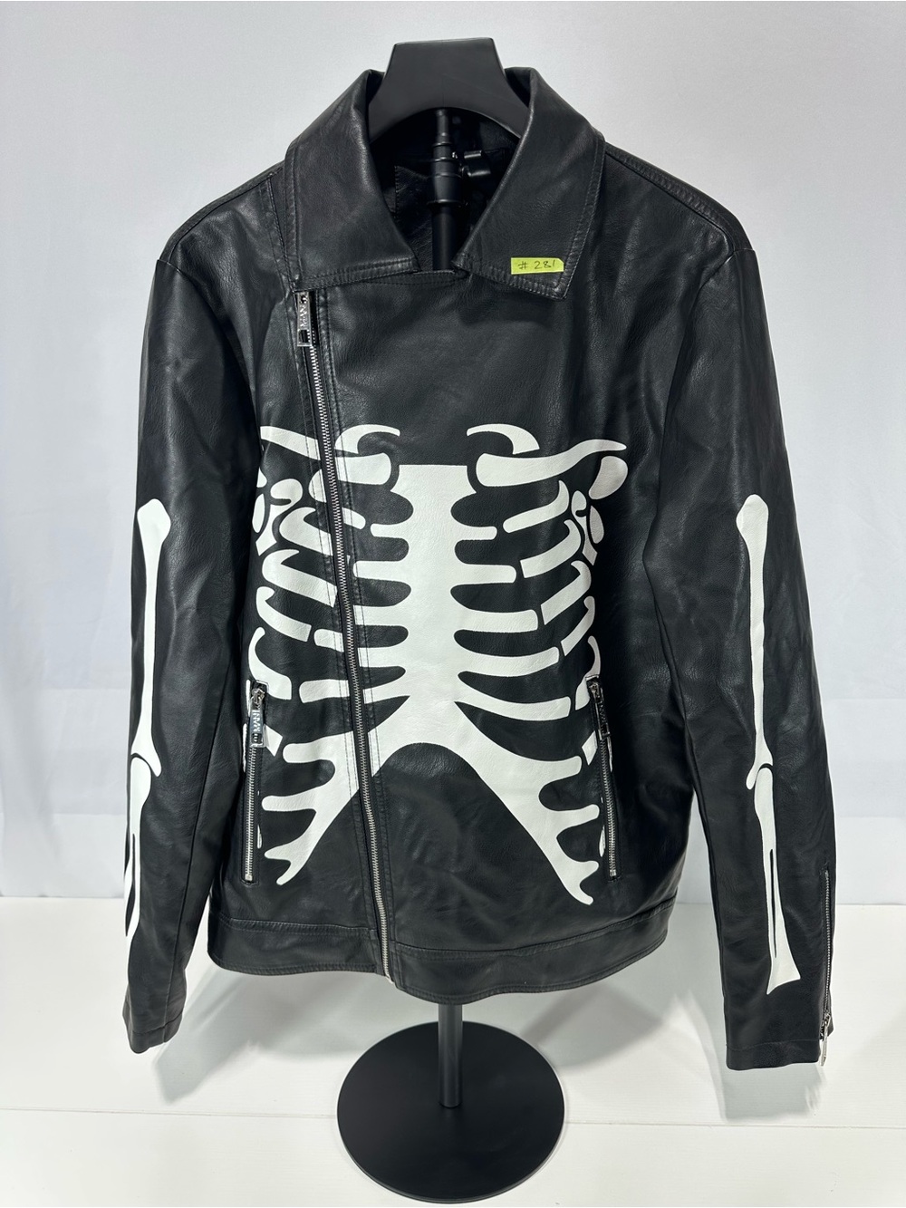 #281 boohooMAN Regular Fit Tumbled PU Skeleton Applique Jacket Sz S
